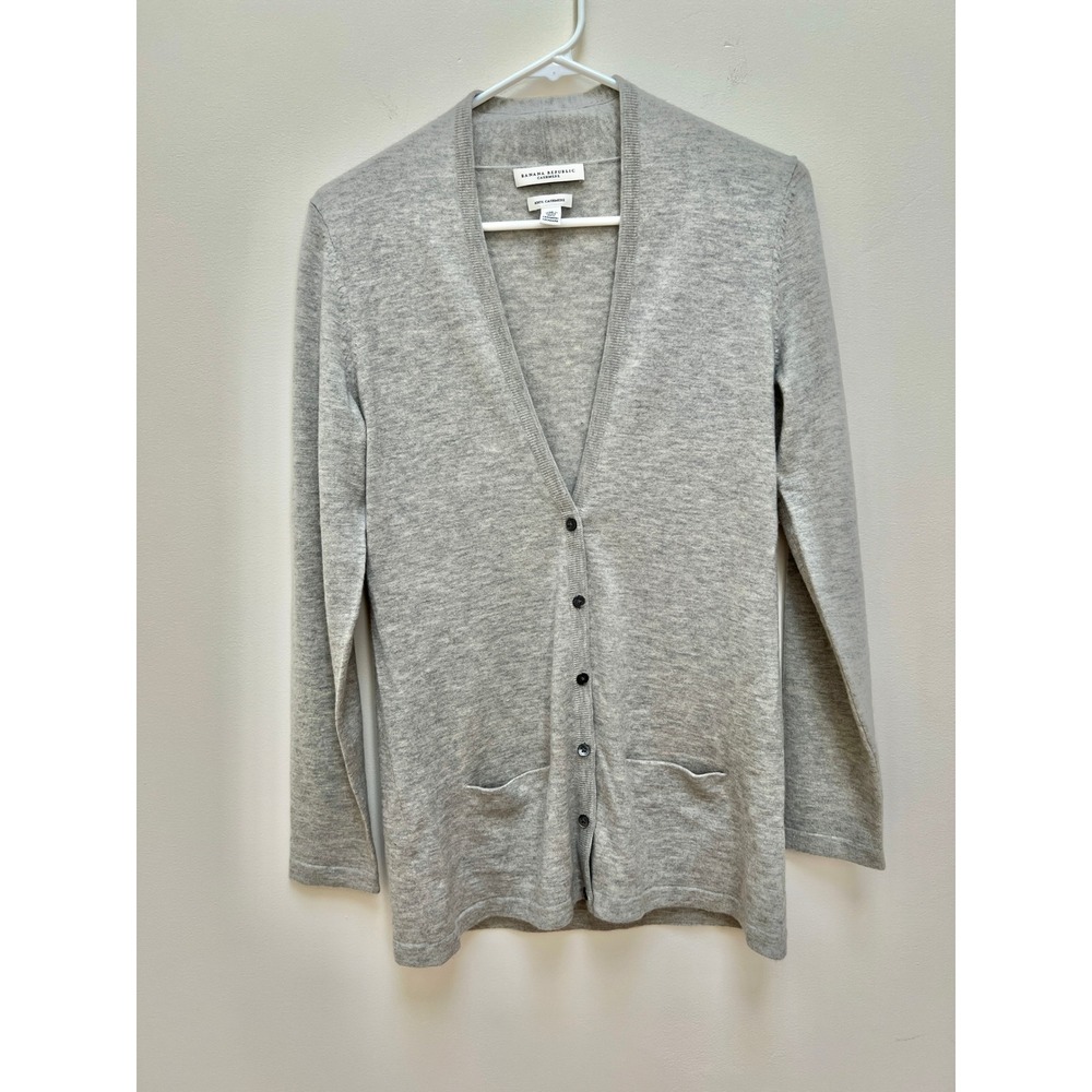 BR Cardigan Women M Grey 100% Cashmere V-Neck Button Front Longline Soft Cozy